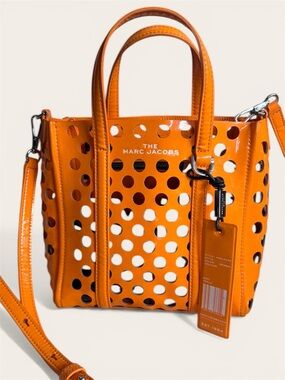 Marc Jacobs Orange Perforated Patent Leather Mini Tote Crossbody Bag w Dust Bag